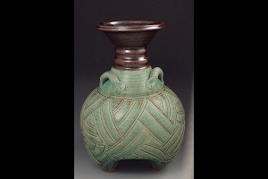 Tripod Lined Vase Green & Plum